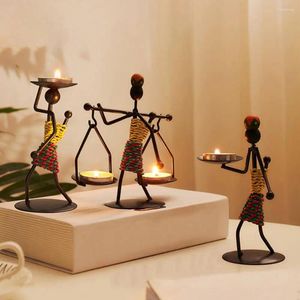 Candlers Nordic Iron Holder Candlestick Abstract Men Handmade Bar Restaurant Home Decoration