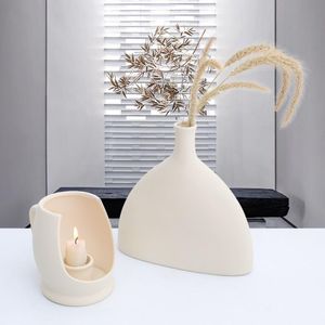 Bougeoirs Nordic Modern Candlestick Oranment Gift White Ceramic Vegetarian Holder Figurines Home Interior Desktop Decoration