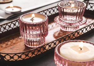 Bandlers Nordic Pink Glass Congre Chandelle européenne Table de bougies Romantique Pophor Home Decoration2434372