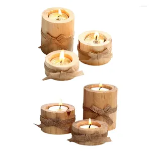 Plazo de velas Pack of 3 Wooden Tea Light Tree Decoration Stump Bowtie Chic Bohin para boda