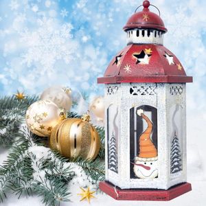 Bandlers Retro Christmas Christmas Literproofroproof Iron Lantern Candlestand Ornaments Orniments Desktop Decor Festival Gift (blanc