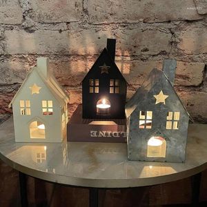Bougeoirs petite maison support Vintage en forme de lanterne en métal ferme décor à la maison pour patio extérieur fête de mariage noël