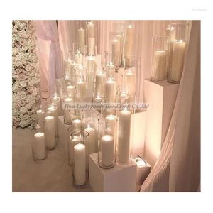Boteros de velas Forma de cilindro de cilindro transparente Jarrones de vidrio de boda al por mayor