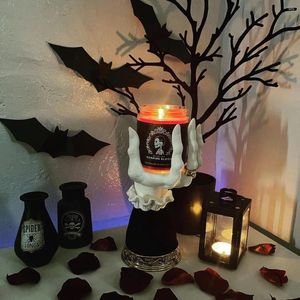Candelabros de mano de bruja, candelabro de resina para decoración de Halloween, soporte gótico, barra de casa embrujada