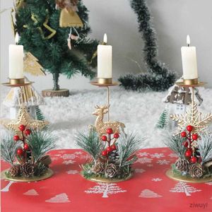 Velas Navidad Oro Candlestick Adorno navideño Camino de nieve Candelera Candelera Golden Candeler 2024 Año Nuevo