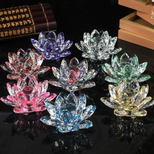 Cougies Fourniture Light Decor Home Candle Lotus Flower Candlestick Candle Holder Clear Crystal Glass