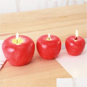 Bougies S / M / L Rouge Apple Rouge avec boîte Fruit Forme Scente Lampe d'anniversaire Cadeau de Noël Décoration de la maison de la maison en gros Dhqey