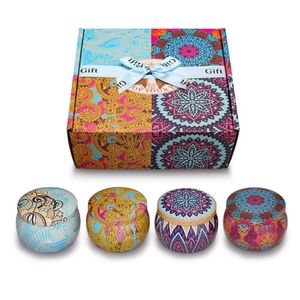 Cougies parfumées Bougies Vintage Flower Tin Jars Lemon Lavender Mediterranean Fig Flavour Spices Cam Party Faven Sweets Gifts Box 4 PCS DHRWT