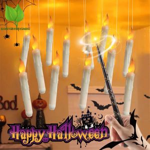 Velas Luz cálida Decoración Halloween Varita mágica sin llama Control remoto Colgante Operado Potter Harries Batería flotante 230921