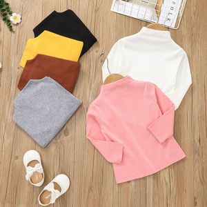 Color caramelo bebé niña algodón camisas manga larga sólido niño princesa camisetas otoño primavera niños ropa 6 colores DW6750