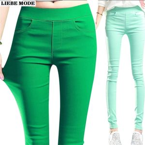 Pantalones pitillo elásticos de Color caramelo para mujer, mallas ajustadas de cintura alta elásticas para mujer, mallas verdes, rosas, blancas, grises y moradas 210915