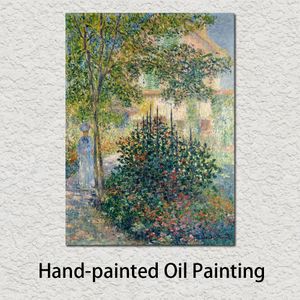Lienzo pintado a mano pinturas al óleo Claude Monet Camille Monet en el jardín en la casa en Argenteuil pintura para decoración de pared