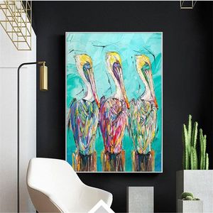 Toile d'art à l'huile avec oiseaux sur bord de mer, images murales imprimées pour salon, peinture sur toile, Art Animal, décoration de maison, 244E