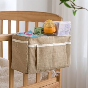 Canvas Baby Crib Organizer Bed Hanging Storage Bag For Baby Essentials Multipurpose Baby Bed Organizer Hanging Diaper Toy Tissue 220531