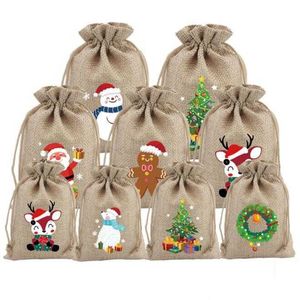 Lienzo Bolsa de regalo de Navidad Navidad Decoración del hogar Árbol de Navidad bolsas de dulces colgadas saco de embalaje mini sacos con cordón bolsillo niños favor regalos del festival Alkingline