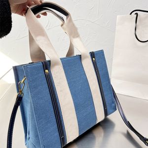 Toile grand sac fourre-tout bicolore fourre-tout Shopper épaule maman sacs Denim bleu sac à main lettre sac à main pochette de Shopping pochette