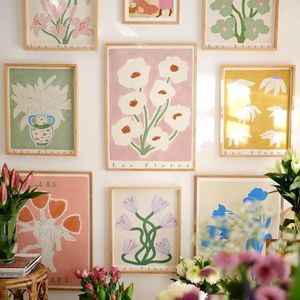 Pintura de lienzo de flores abstractas Posteros de planta de jarrón Rose tulipanes de pared botánica