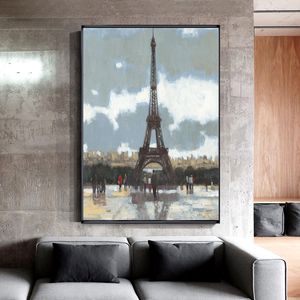 Peinture sur toile abstraite Paris tour Eiffel paysage peinture à l'huile sur toile affiches et impressions mur Art photo salon Cuadros décor enfants