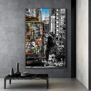 Toile peinture Banksy paysage de Londres ville affiches et impressions mur Graffiti Art photo pour salon décor à la maison Cuadros NO FRAME