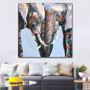 Pintura en lienzo de elefante africano colorido, arte de pared, pinturas al óleo de animales, impresiones de pared de gran tamaño, carteles para sala de estar, sin marco