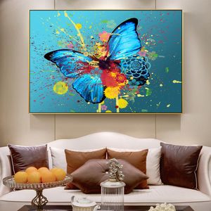 Pintura en lienzo Graffiti Acuarela Pinturas de mariposas en la pared Mariposa abstracta Pop Wall Art Canvas Modern Animal Picture For Living Room