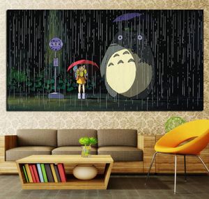 Pintura de lienzo Hayao Miyazaki Totoro Día lluvioso Impresión de animación japonesa Cartel de arte de la pared moderna para sala de estar7113037
