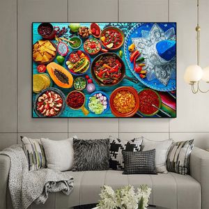 Toile peinture moderne mexicain aliments affiches et impressions Cuadros mur Art photo pour cuisine Restaurant décoration de la maison pas de cadre