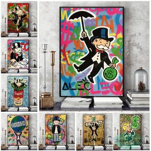 Peinture sur toile vintage Money Street - Monopoly - Affiches et impressions de jeu rétro - Tableau mural pour salon, salle de jeu pour garçons - Décoration d'intérieur - Sans cadre Wo6