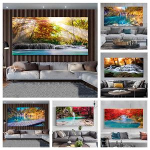 Lienzo estampados de la cascada póster de decoración del hogar moderno arte de la pared para sala de estar imágenes de paisaje de paisaje de pintura de bosque de árboles frameles