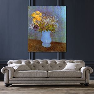 Toile Wall Art Vase avec Lilas Marguerites et Anémones 1887 Vincent Van Gogh Peinture À La Main Oeuvre À L'huile Moderne Studio Décor