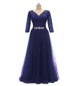 Coiffé col en V longues robes de soirée 2019 manches longues robes de soirée taille empire robe de soirée violet bleu marine 7501853
