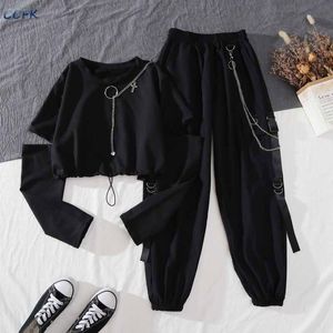 Capris Alt Clothes Women Harajuku Cargo Pants Sets Joggers Trousers Twopiece Suit Punk Pants with Chain Emo Egirl Clothes Aesthetic