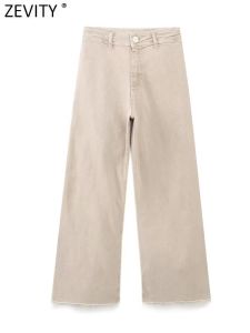Capris Zevity 2023 Nouvelles femmes Fashion Navy Style High Taim Denim Pantalon Ligne de la ferme Feme Feme Pockets Long Pantalon Mujer P5315