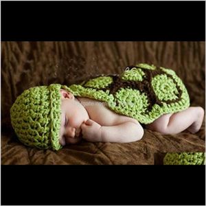 Casquettes Bébé Enfants Maternité Drop Livraison 2021 Cute Enfants Turtle Baly Tortue Née Chapeaux Crochet Chapeaux Baby Pographie Props Tricoté Accessoires à la main