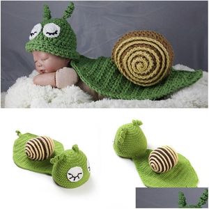 Gorros Sombreros Born P Ography Props Snail Hand Crochet Knit Baby Beanie Sombrero infantil con Cape Drop Delivery Niños Accesorios de maternidad Dhgxv