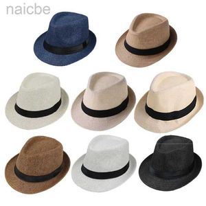 Caps chapeaux Enfants Enfants Summer plage paille de paille jazz panama trilby fedora gangster extérieur chapeaux respirants filles garçons sunhat d240425