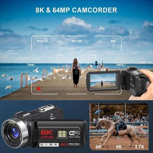 Capturez de superbes vidéos 8K avec une clarté de 64 MP en utilisant notre caméra de vlogging IR Night Vision!Activé WiFi, Zoom 18X, écran tactile, télécommande, carte SD 32G incluse