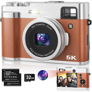 Capturez des photos et des vidéos époustouflantes avec notre appareil photo numérique 5K - Caméra Vlogging Autofocus 48MP avec double appareil photo, zoom numérique 16x, viseur, carte SD de 32 Go