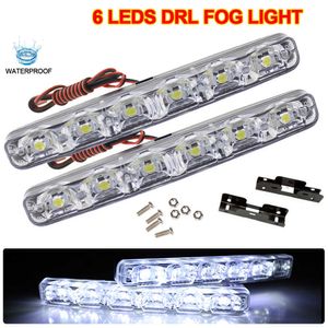 Voiture 12v 1 paire voiture Auto feux diurnes lumière du jour voiture style lampe Drl 6 Led lumières étanches antibrouillard 6000k ampoules de style voiture