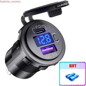 Voiture 12V 24V 60W Prise USB Prise de chargeur étanche PD Type C et QC3.0 Port USB avec LED bleue pour voiture, bateau, camion, voiturette de golf