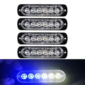 Luz estroboscópica blanca y azul para coche, 6 luces LED estroboscópicas, barra de luz de advertencia, alarma de seguridad, bombilla intermitente, montaje en superficie, lámpara frontal de 12V-24V