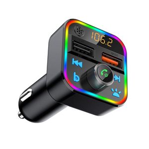 Voiture Bluetooth Phone Power Bank FM Transmiter Kit QC3.0 7 Couleur LED Backlight Radio Hands Free Car Kit avec fente de carte SD