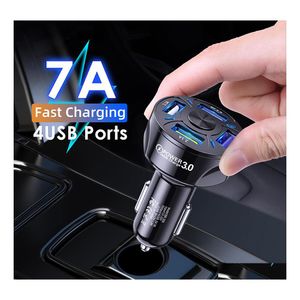 Cargador de coche 4 puertos 7A USB 48W Carga rápida Mtiport QC 4.0 3.0 Adaptador de teléfono móvil de carga rápida para 11 Pro Drop Delivery Mobile DHQGW