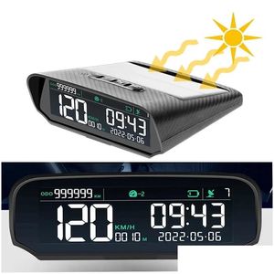Car Compass Solar Hud Gps Head-Up Display Digital Clock Speedometer Over-Speed Alarm Fatigue Driving Alert Altitude Mileage Drop Del Dhhys