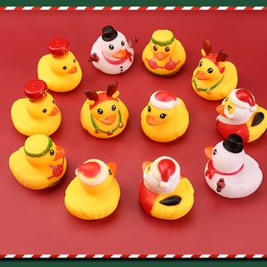 Car Decoration Christmas Party Favorber Rubber Duck Bath Toys Kids Assorted Ducks Christmas Holiday Baby Shower Toys Snowmen Squeeze Sound Toy Squeak