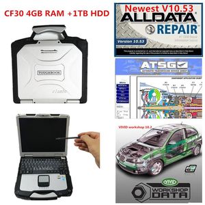 Outil de diagnostic de voiture CF-30 Toughbook plus récent Alldata v10 53 et ATSG Software 3 en 1 To hdd ensemble complet sur cf30 4GB laptop267B