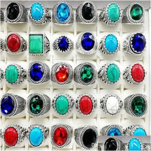 Coche Dvr Band Anillos Nuevo 30 Unids / pack Turquesa Hombres Mujeres Joyería de Moda Antiguo Sier Vintage Anillo de Piedra Natural Regalos de Fiesta Gota Deliv Dhrxo