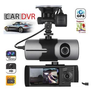 voiture dvr Voiture Dvr Gros Hd Dvr Double Lentille Gps Caméra Dash Cam Vue Arrière Enregistreur Vidéo Registrator Gsensor X3000 R300 Drop Delivery Mobile Dhwmy