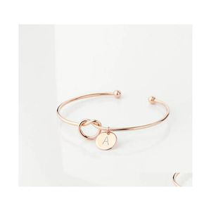 Car dvr Charm Bracelets 10Pc / Set Fashion Initial Letter Knot Bangle Bracelet para mujer niña Sier / Gold / Rose Gold Color Drop Delivery Jewelry Dh2W0