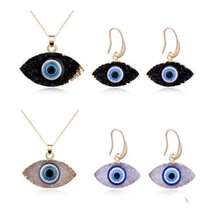 Coche DVR Collares pendientes Joyería inspirada azul Evil Eye Druzy Drusy Collar Pendientes Resina Cuarzo Cristal Moda para mujeres Drop Entrega P DHNEC